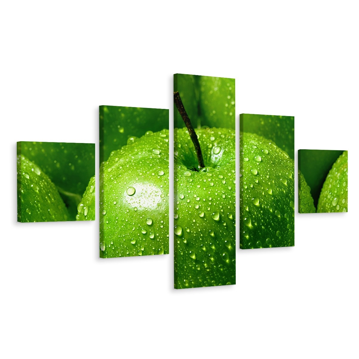 Schilderij - Groene appels, 5luik, premium print