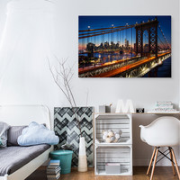 Schilderij - Prachtig zicht op de Manhattan Bridge, NYC, Premium Print