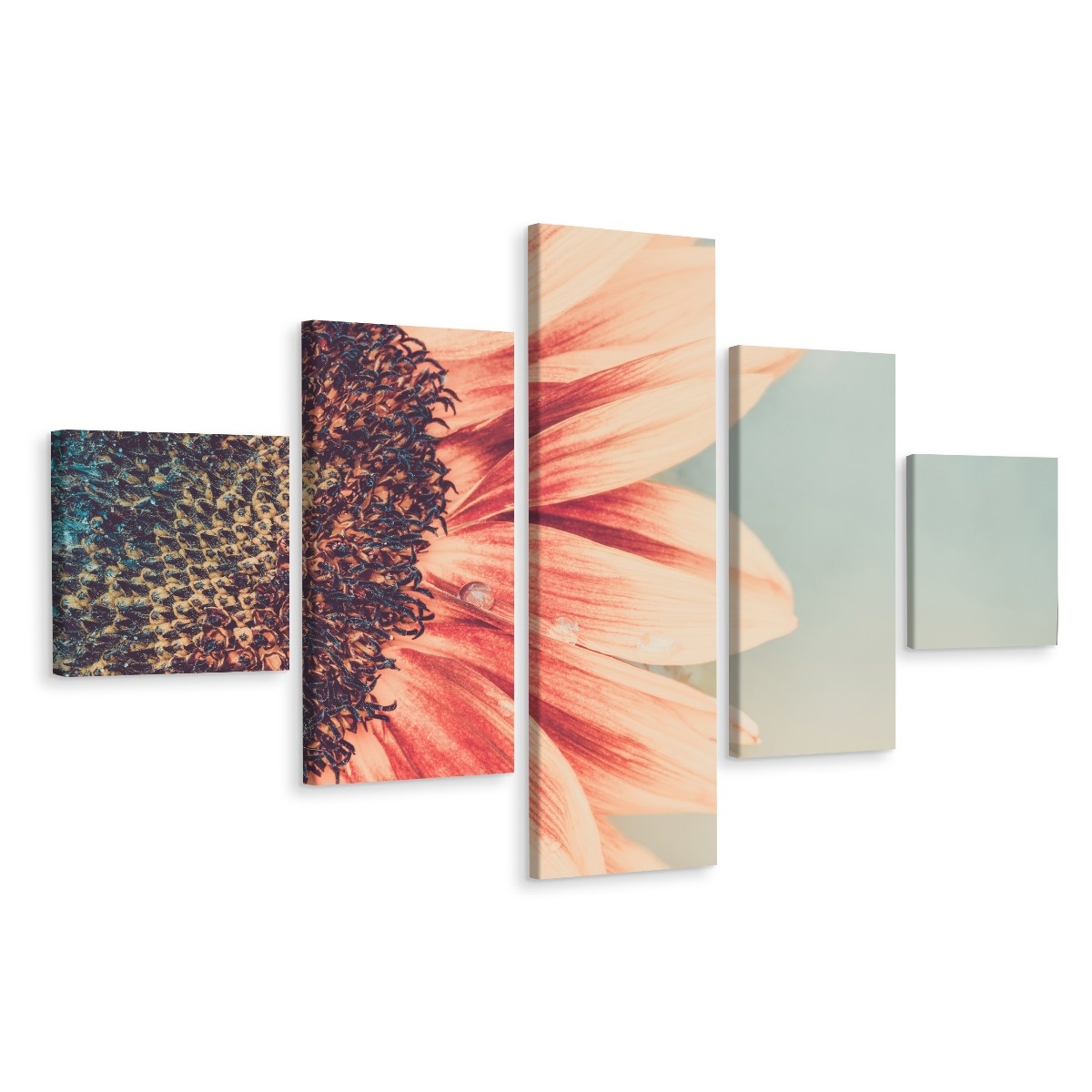 Schilderij - Bloeiende zonnebloem, 5luik, premium print afbeelding