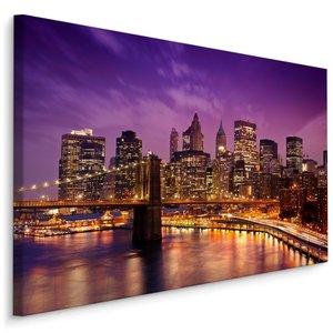 Schilderij - New York bij Nacht, Premium Print, 5 maten