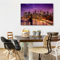 Schilderij - New York bij Nacht, Premium Print, 5 maten