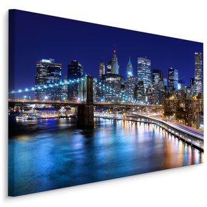 Schilderij - New York bij Nacht, Premium Print, 5 maten