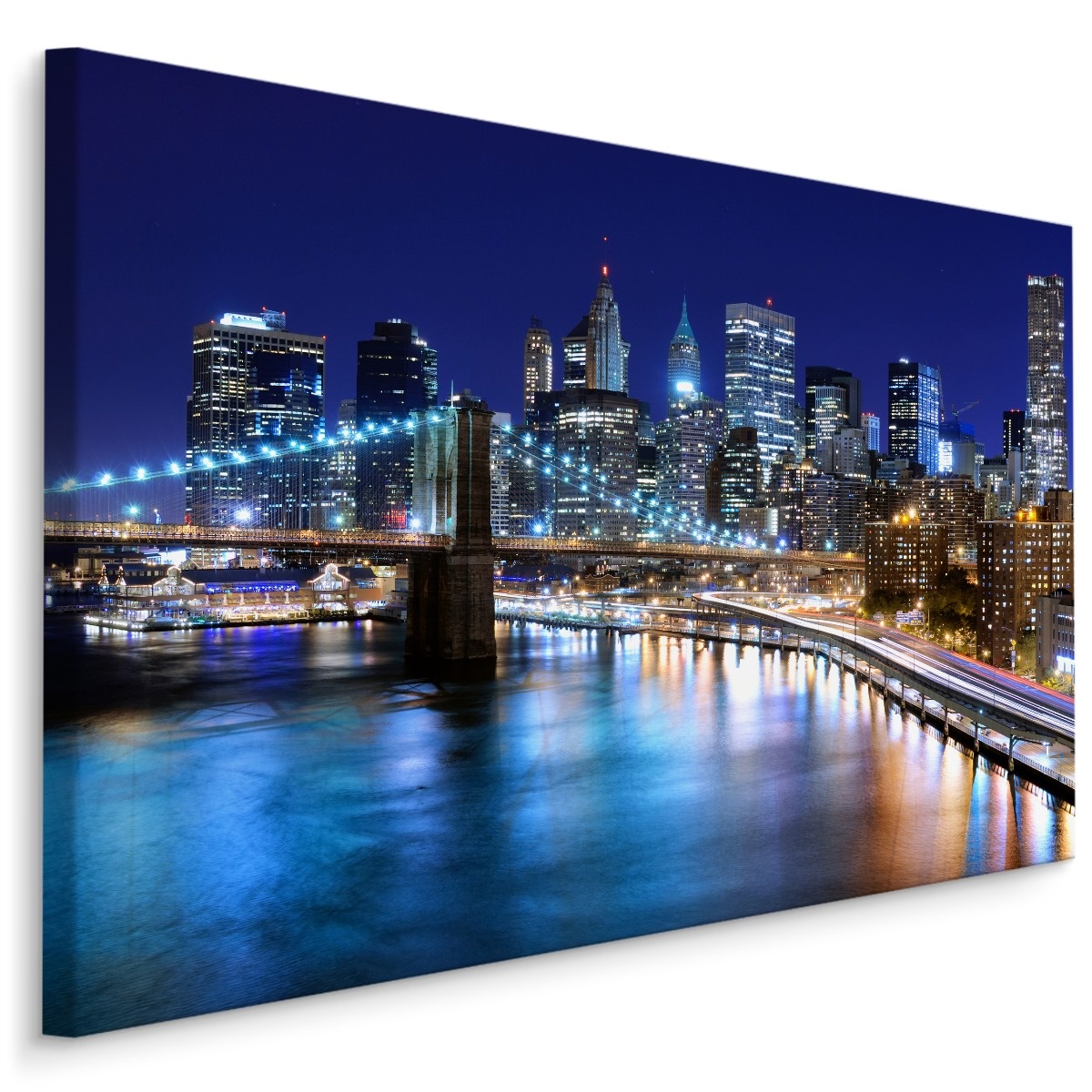 Schilderij - New York bij Nacht, Premium Print, 5 maten afbeelding