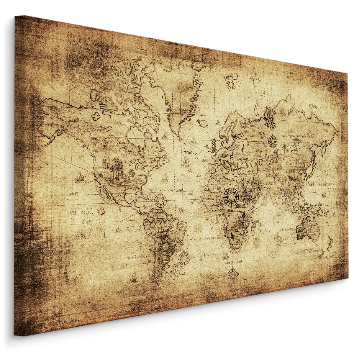 Schilderij - Oude vintage wereldkaart, Premium Print, 5 maten afbeelding
