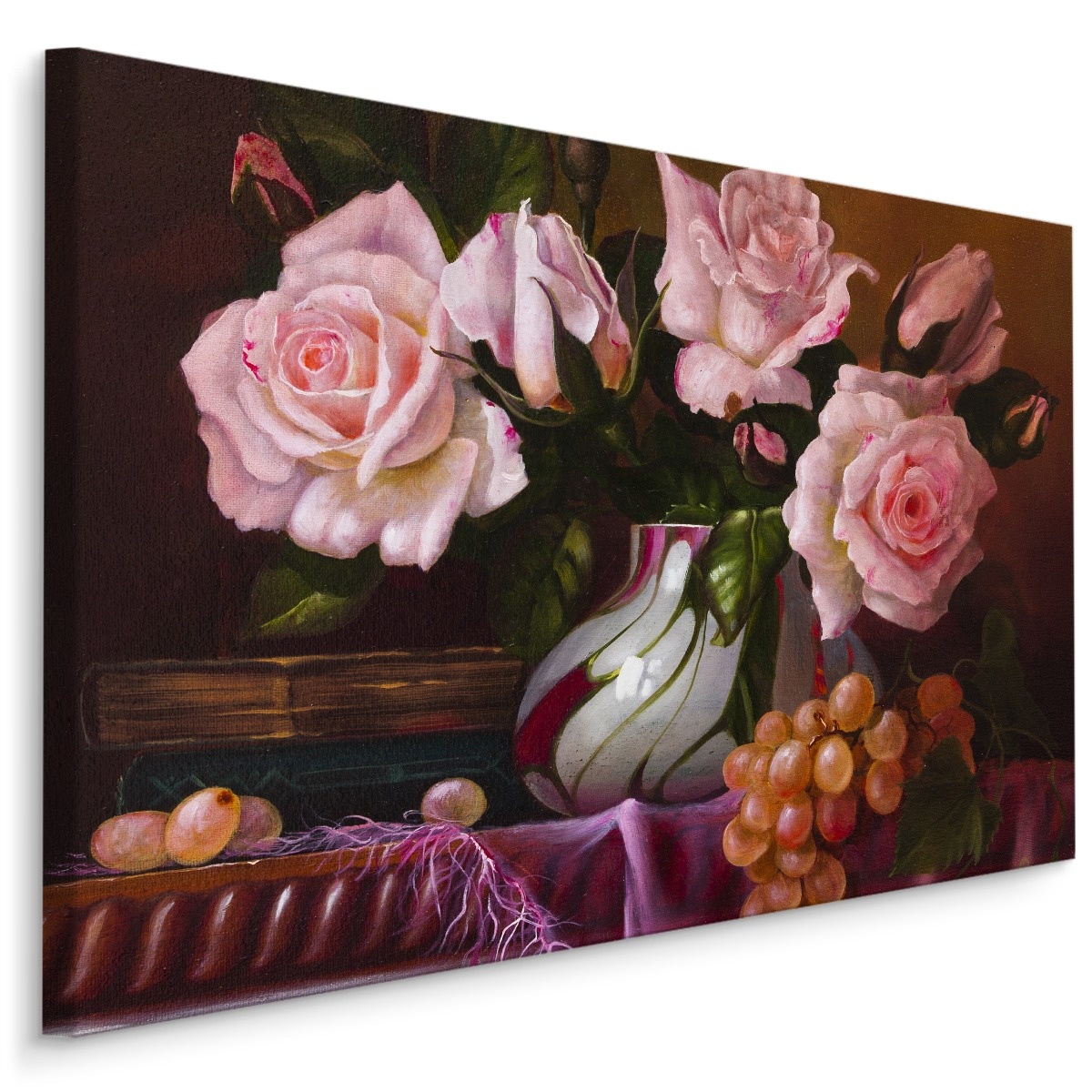 Schilderij - Rozen in een Vaas, Premium Print op Canvas