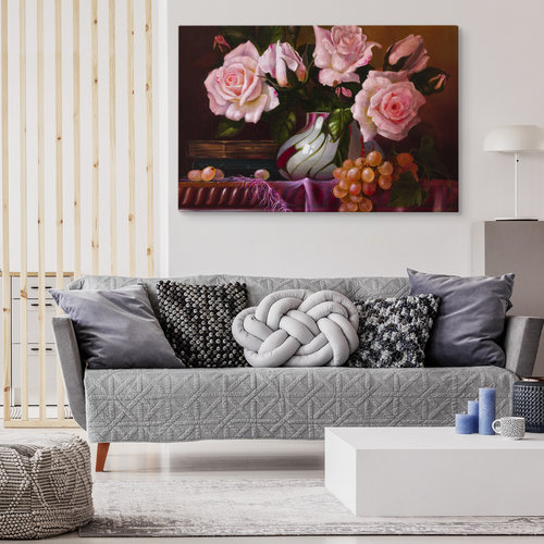 Schilderij - Rozen in een Vaas, Premium Print op Canvas