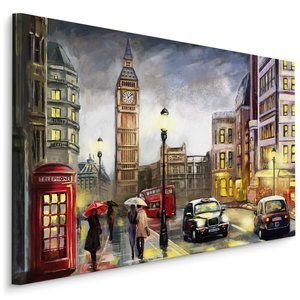 Schilderij - Regenachtige dag in Londen, Multikleur, Premium Print