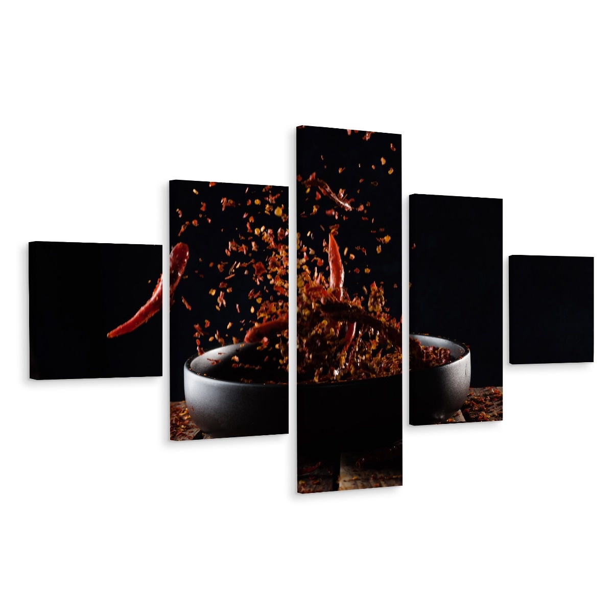 Schilderij - Cayenne pepers, 5luik, premium print afbeelding