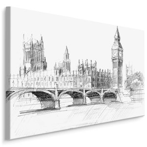 Schilderij - Tekening van het oude Londen, Premium Print op Canvas