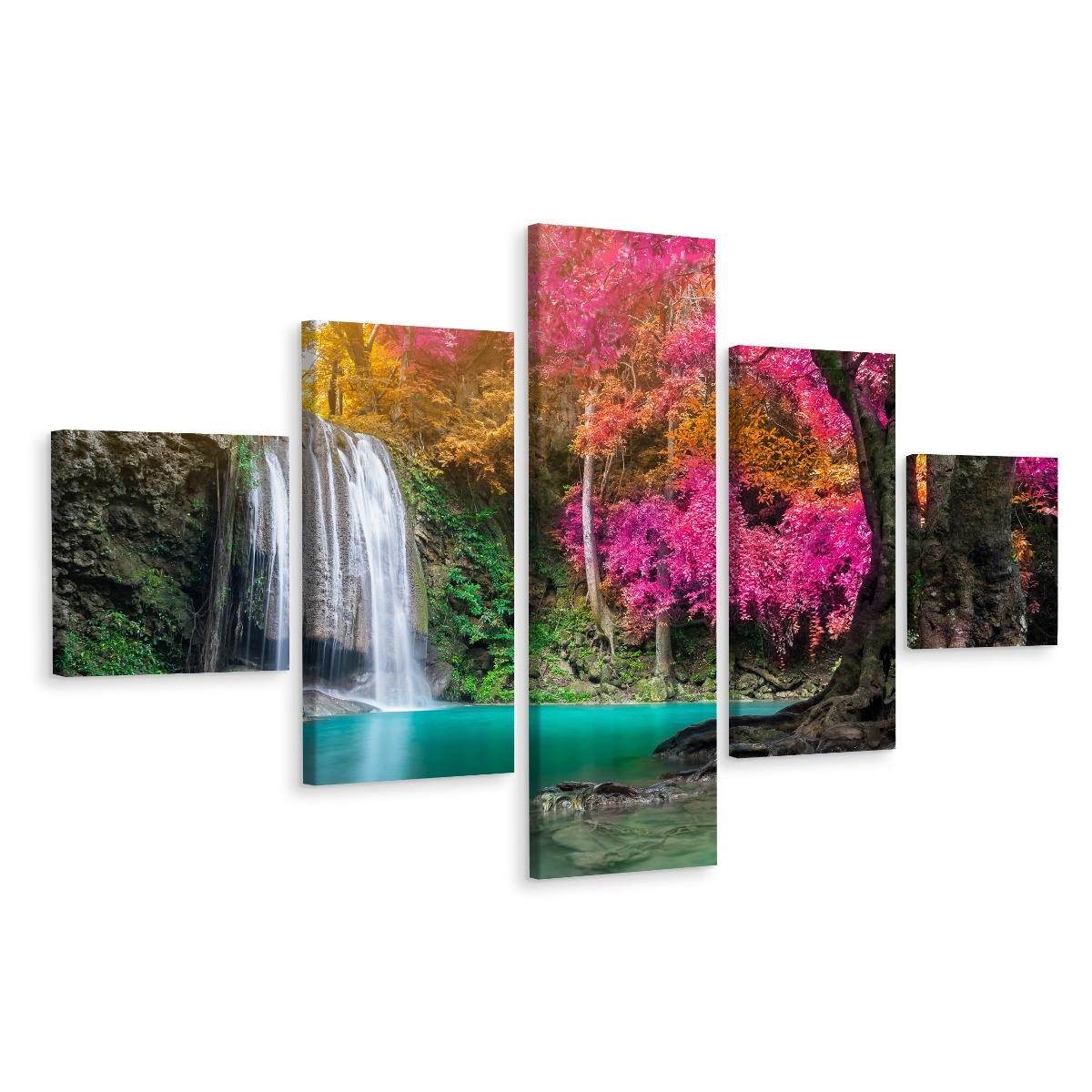 Schilderij - Oogverblindend waterval, 5luik, premium print