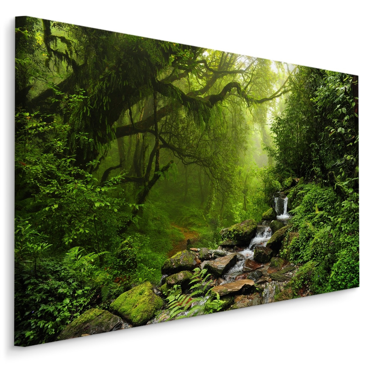 Schilderij - Subtropisch Bos in Nepal, Groen, Premium Print afbeelding