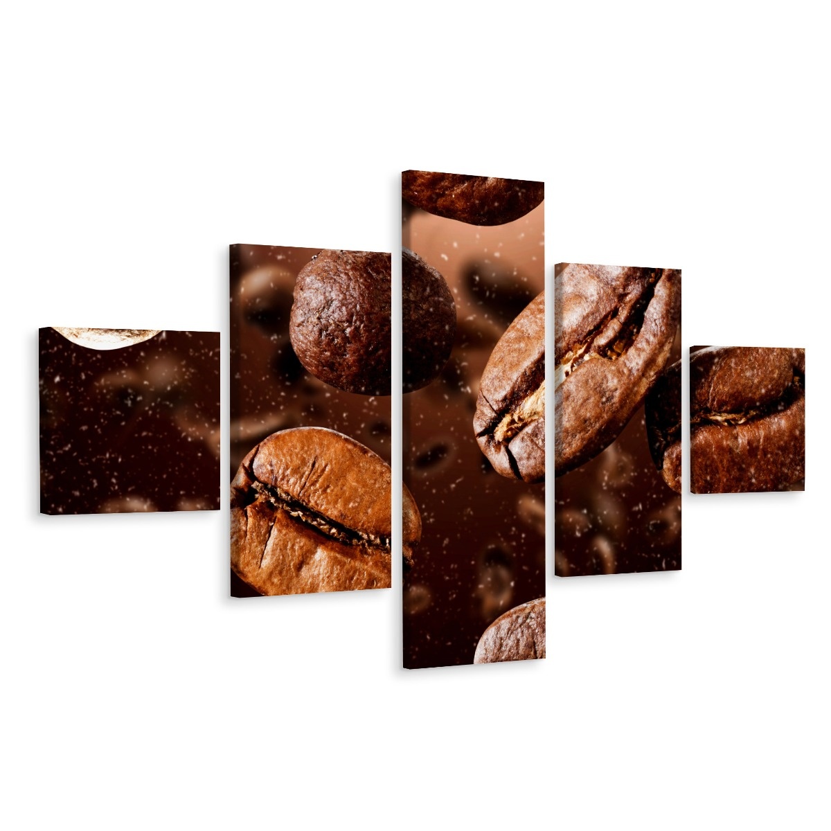 Schilderij - Koffiebonen close-up, 5luik, Premium print afbeelding