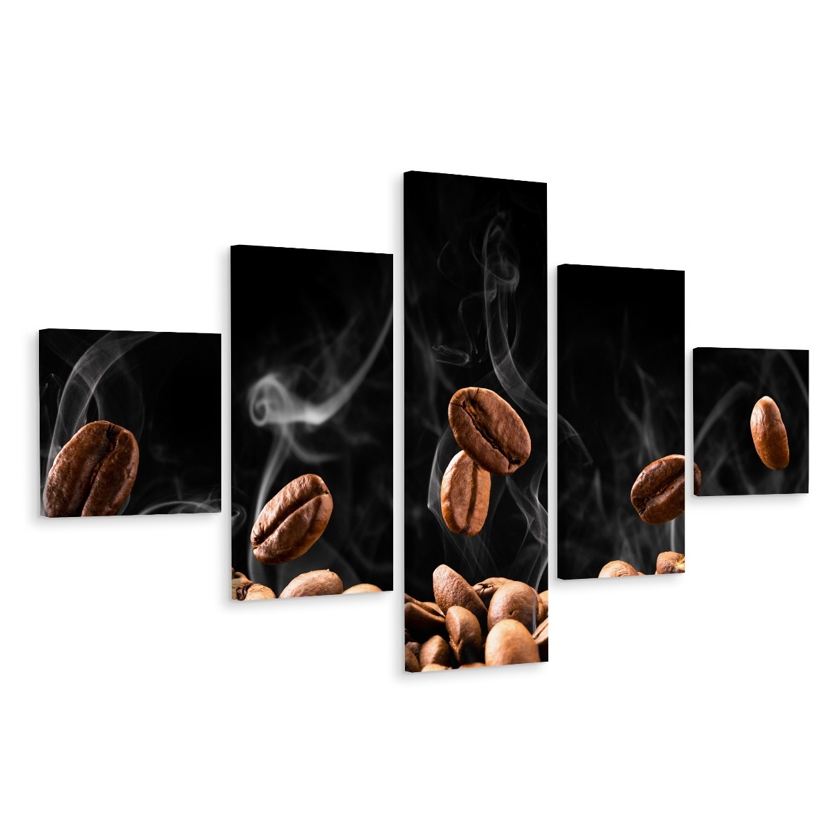 Schilderij - Hete koffiebonen, 5luik, Premium print afbeelding