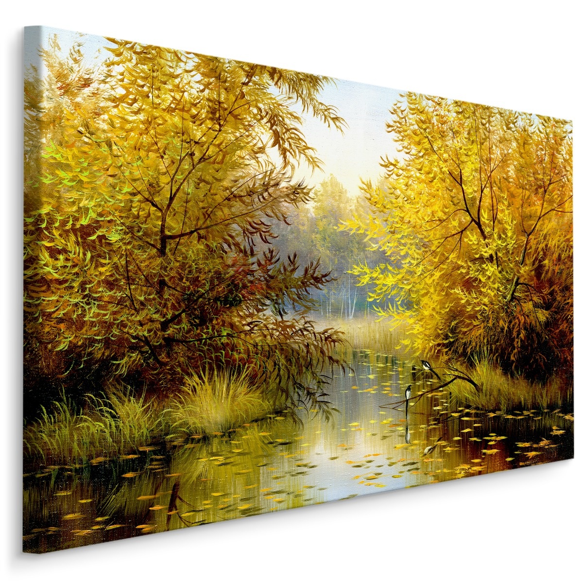 Schilderij - Rivier door het Bos, Herfst, Premium Print op Canvas afbeelding