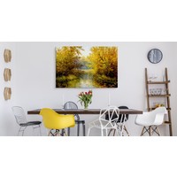 Schilderij - Rivier door het Bos, Herfst, Premium Print op Canvas