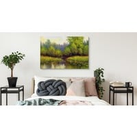 Schilderij - Bos in de Lente, Rivier, groen, Premium Print
