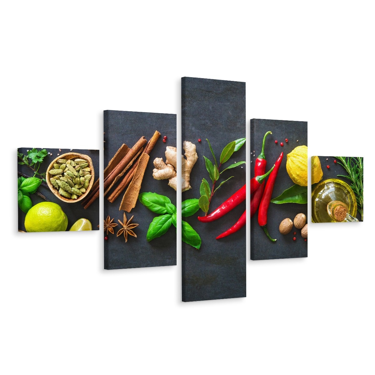 Schilderij - Aromatische kruiden, 5luik, Premium print afbeelding