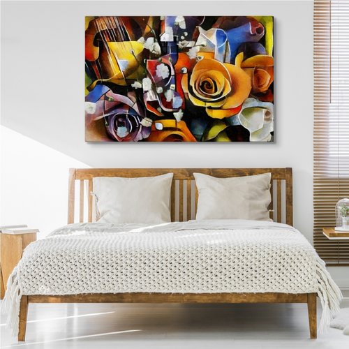 Schilderij - Bloemen in een Kubistische Stijl, Premium Print