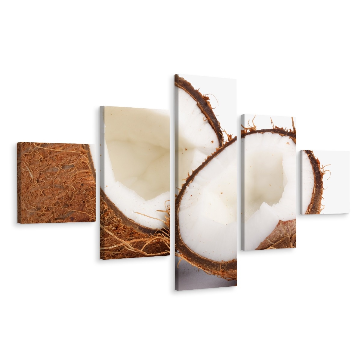 Schilderij - Halve kokosnoot, 5luik, Premium print afbeelding