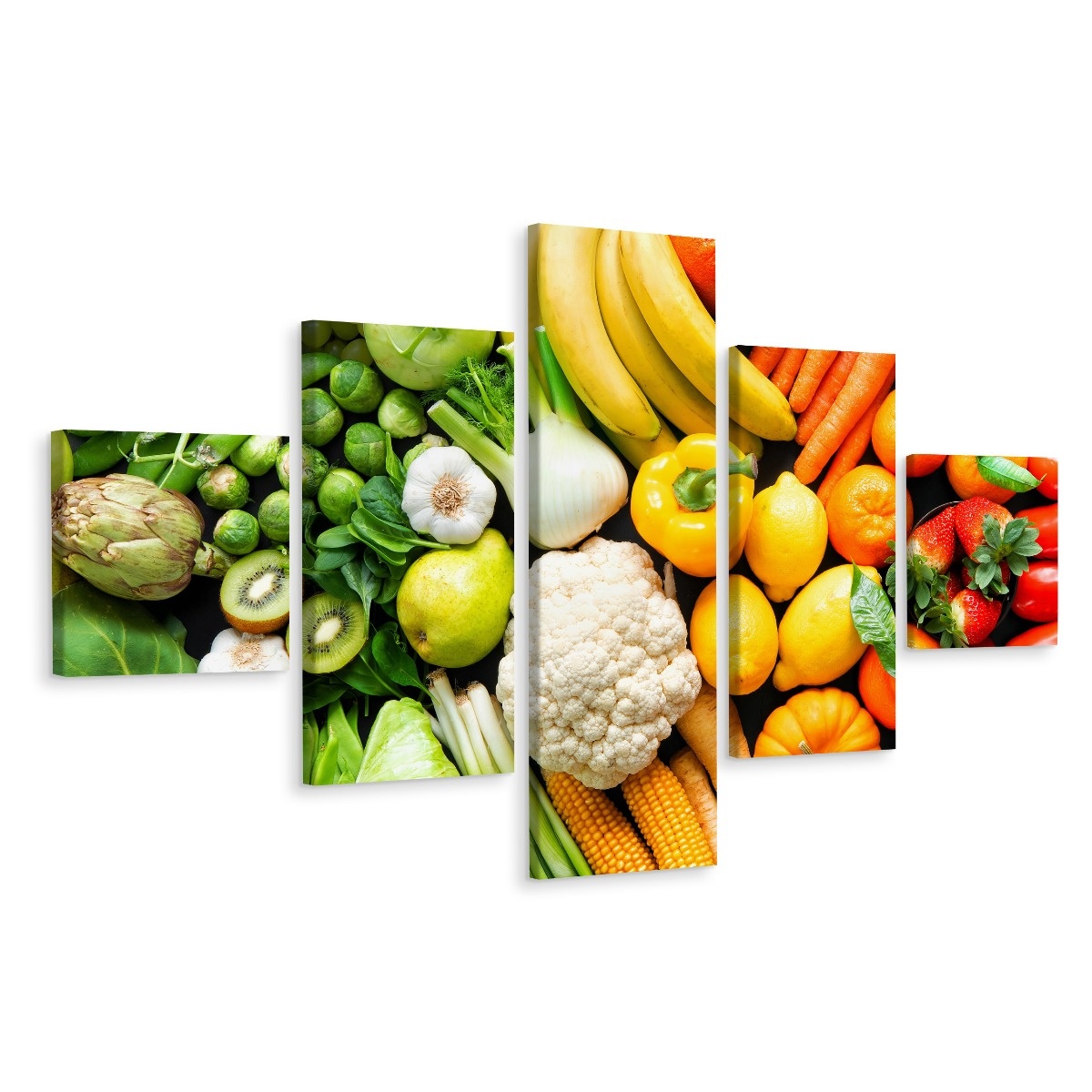 Schilderij - Kleurrijke groeten en fruit, 5luik, Premium print afbeelding