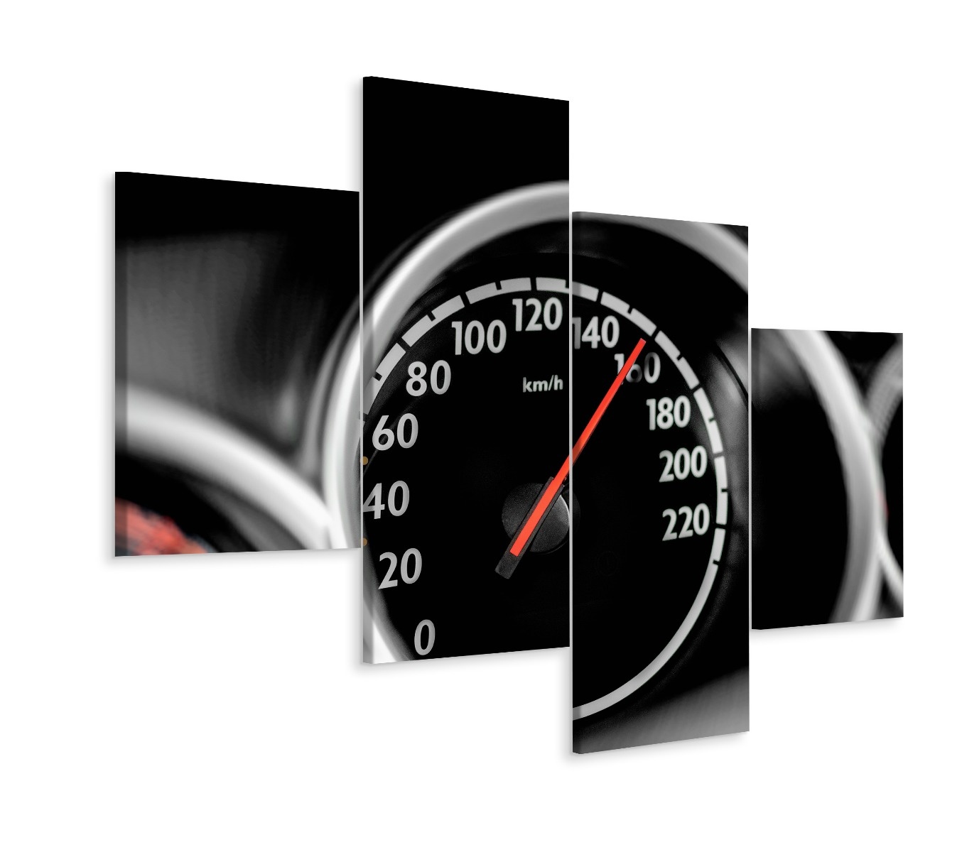 Schilderij - Snelheidsmeter auto, 4luik, Premium print afbeelding