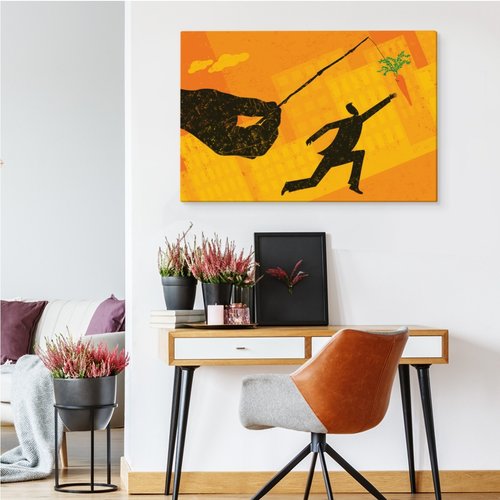 Schilderij - Een Wortel achterna rennen, Geel/Oranje, Premium Print