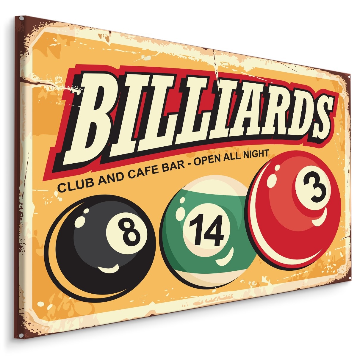 Schilderij - Billiards, Reclame Pool Biljarten, Premium Print afbeelding