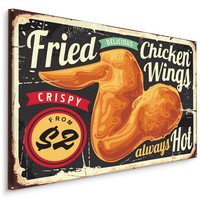 Schilderij - Chicken Wings, Reclamebord, Premium Print op Canvas