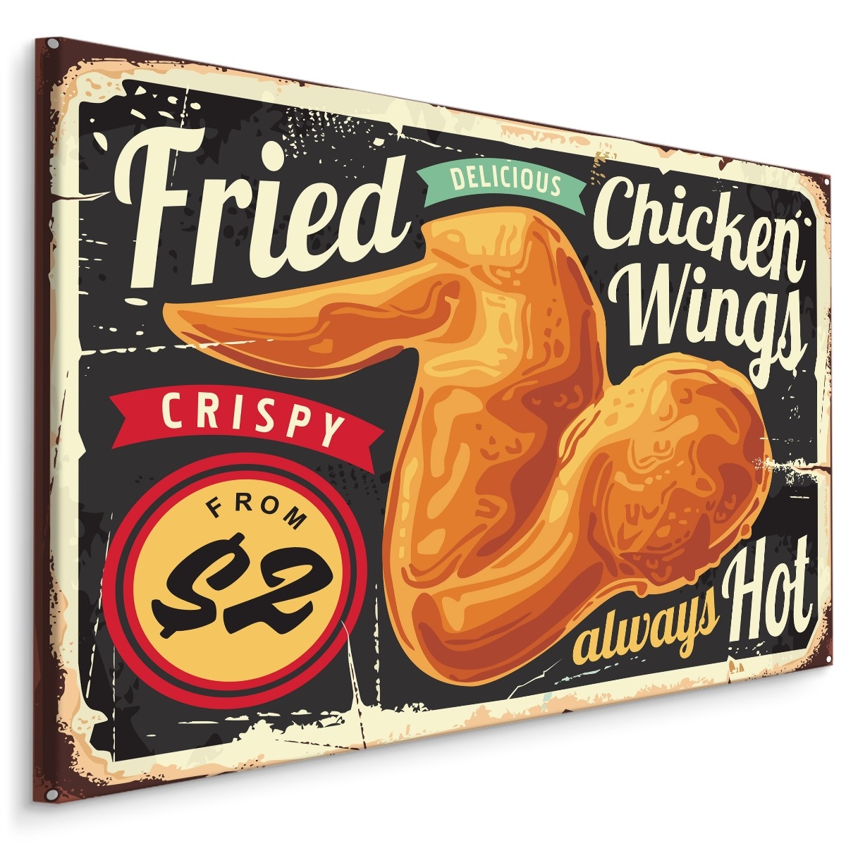 Schilderij - Chicken Wings, Reclamebord, Premium Print op Canvas afbeelding