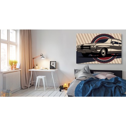 Schilderij -  Klassieke Muscle Car in retro Stijl,  Premium Print