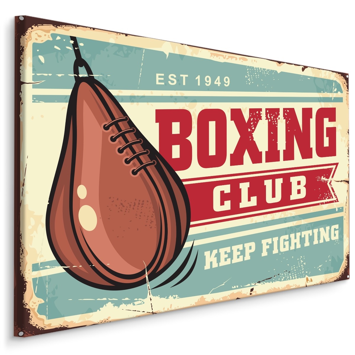 Schilderij - Boxing Club, Keep Fighting, Premium Print op Canvas afbeelding
