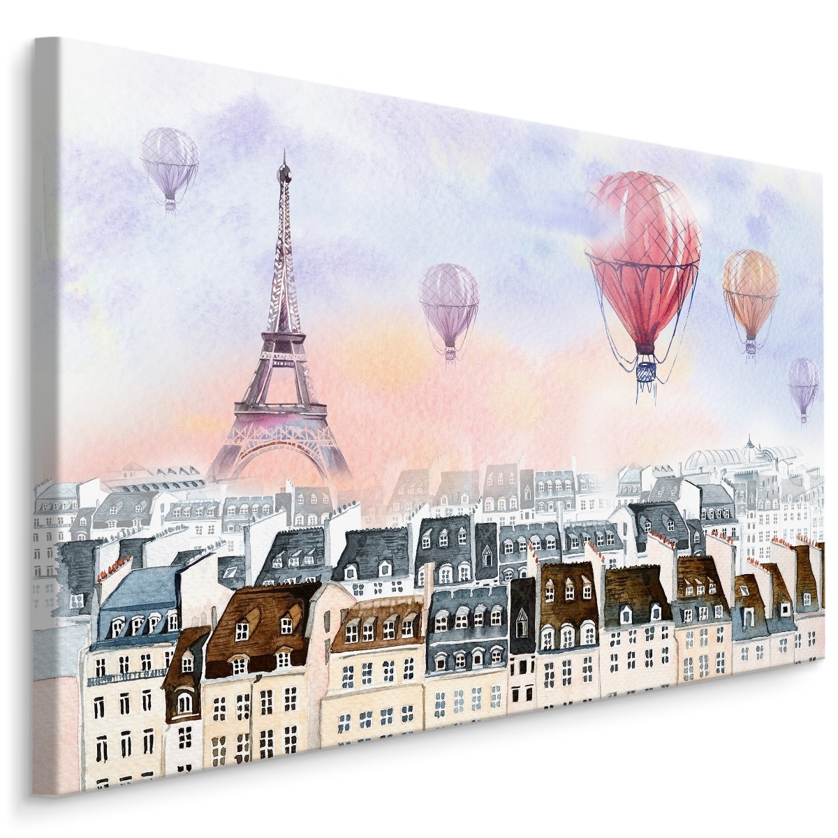 Schilderij - Luchtballonnen boven Parijs, Frankrijk, Premium Print op Canvas afbeelding