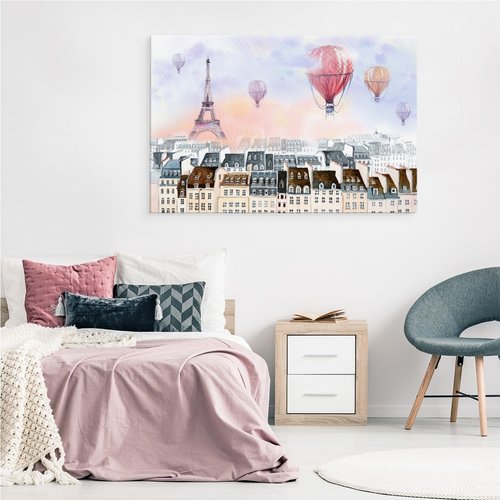Schilderij - Luchtballonnen boven Parijs, Frankrijk, Premium  Print op Canvas