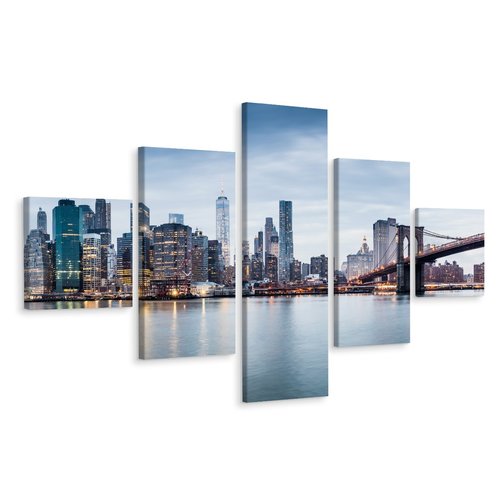 Schilderij - Panorama New York City Skyline, NYC, 5 luik, Premium print