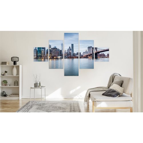 Schilderij - Panorama New York City Skyline, NYC, 5 luik, Premium print