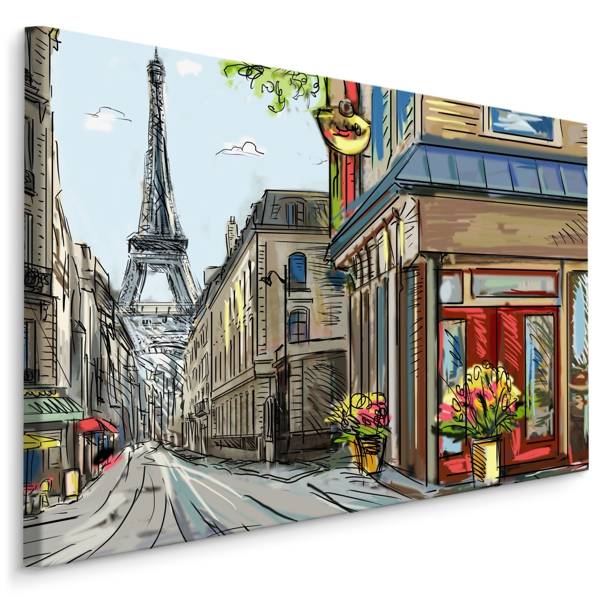 Schilderij - Tekening van Parijs, Print op Canvas, Premium Print