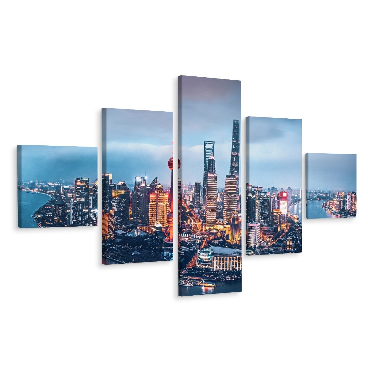 Schilderij - Shanghai panorama, 5 luik, Premium print
