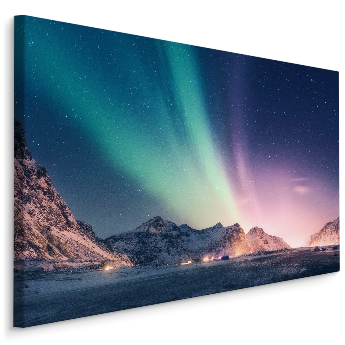 Schilderij - Noorderlicht boven de Bergen, Premium Print afbeelding