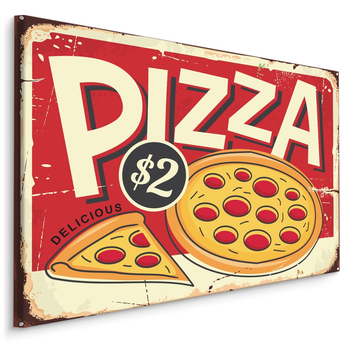 Schilderij - Pizza, reclamebord, Premium Print, Rood