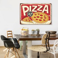 Schilderij - Pizza, reclamebord, Premium Print,  Rood