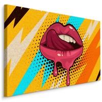 Schilderij - Rode lippen op een gekleurde Achtergrond, Popart, premium print