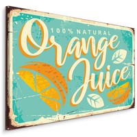 Schilderij - reclame uiting, Orange Juice, Retro Bord, Premium Print