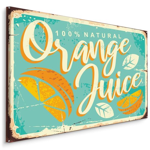 Schilderij - reclame uiting, Orange Juice, Retro Bord, Premium Print