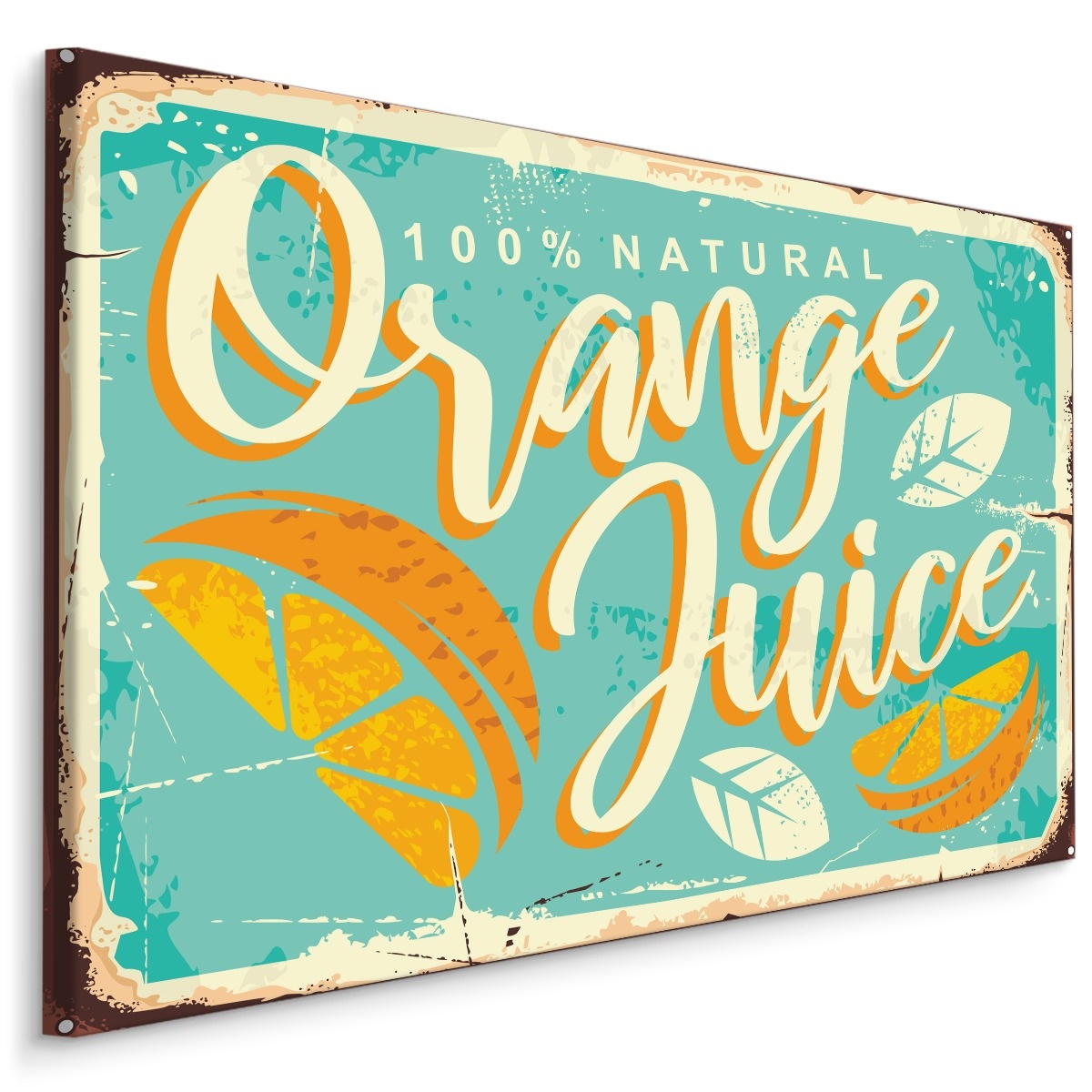 Schilderij - reclame uiting, Orange Juice, Retro Bord, Premium Print afbeelding