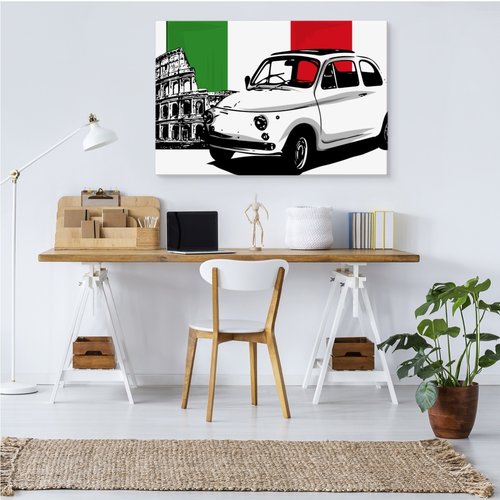 Schilderij - Fiat voor het Colosseum, Italiaanse Vlag, Premium Print