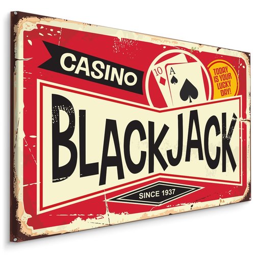 Schilderij - Casino Black Jack, Vintage Bord, premium Print op Canvas