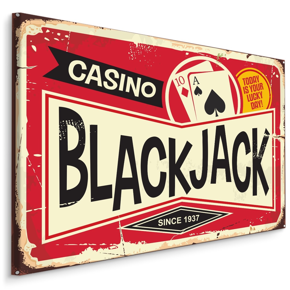 Schilderij - Casino Black Jack, Vintage Bord, premium Print op Canvas