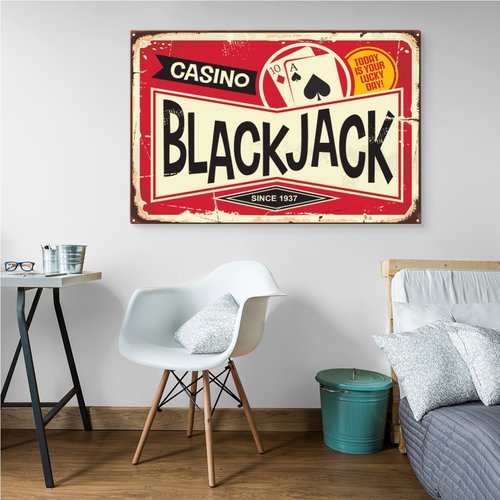 Schilderij - Casino Black Jack, Vintage Bord, premium Print op Canvas