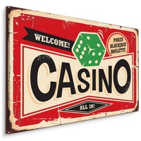 Schilderij - Welcome, Casino, Reclame Bord, Premium Print op Canvas