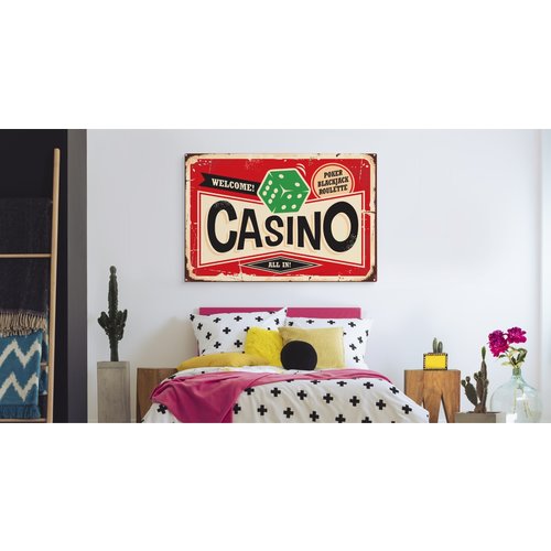 Schilderij - Welcome, Casino, Reclame Bord, Premium Print op Canvas